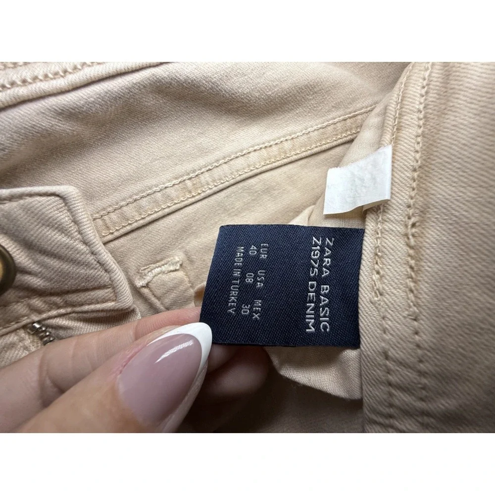 ZARA. Basic Denim. size 8. Tan Jeans. zip. straight leg jean. - Picture 7 of 10